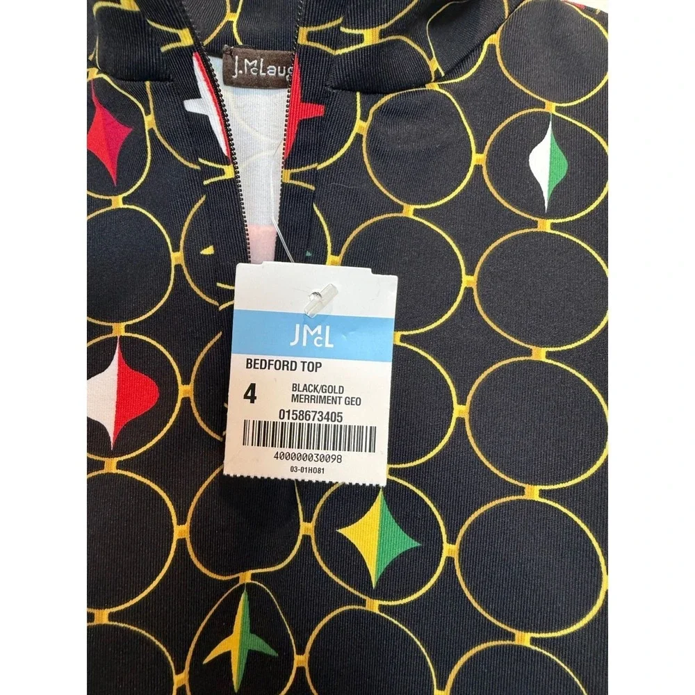 7. J.McLaughlin Kids Bedford Top Black Gold Merriment Geo Quarter Zip Size 4 NWT
